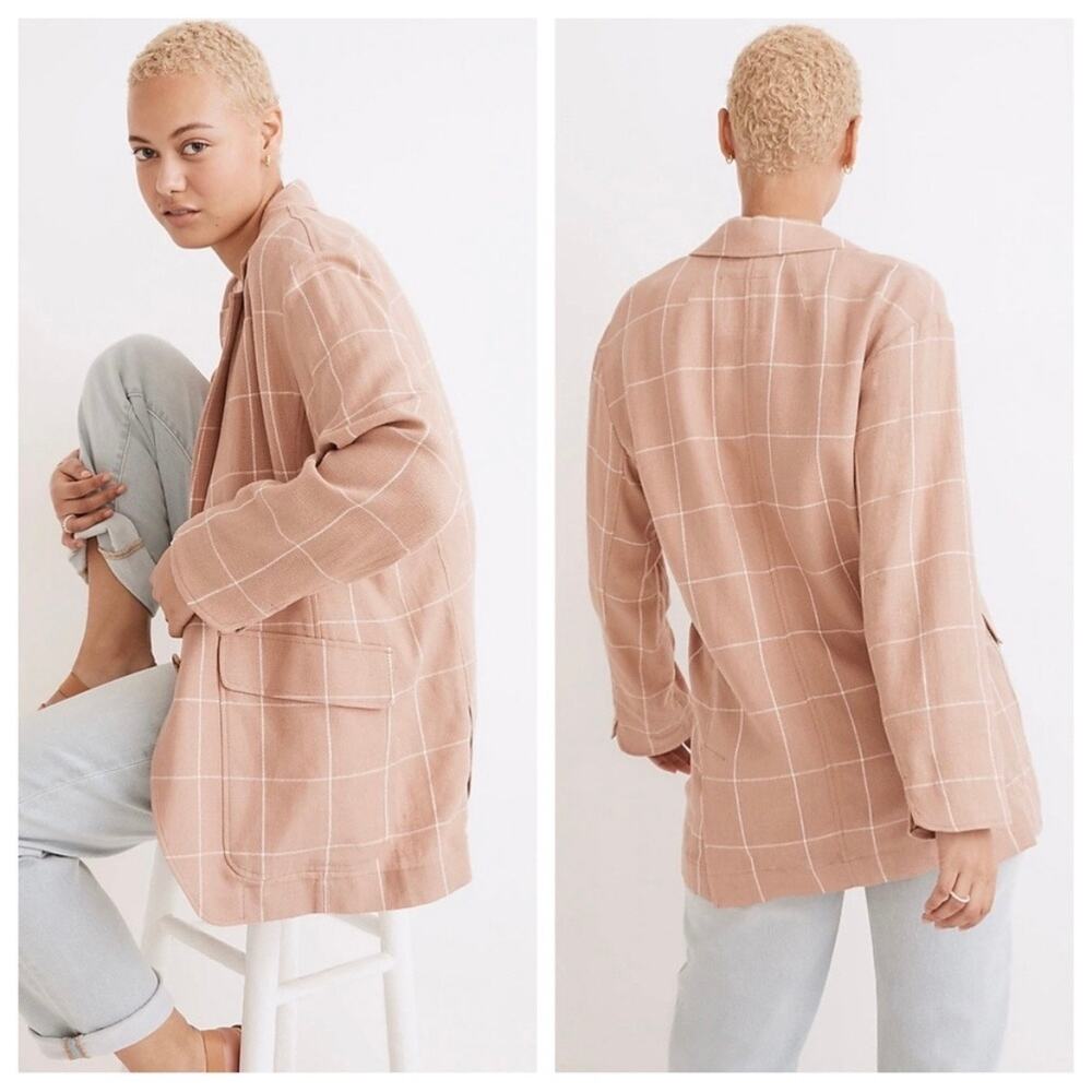 Madewell Breezewoven Larsen Blazer Windowpane Light Pink Tan White Size Medium